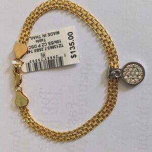 NWT 18k Gold Over Sterling Silver Bracelet  CZ Charm, Giani Bernini, 7 1/2"  Box